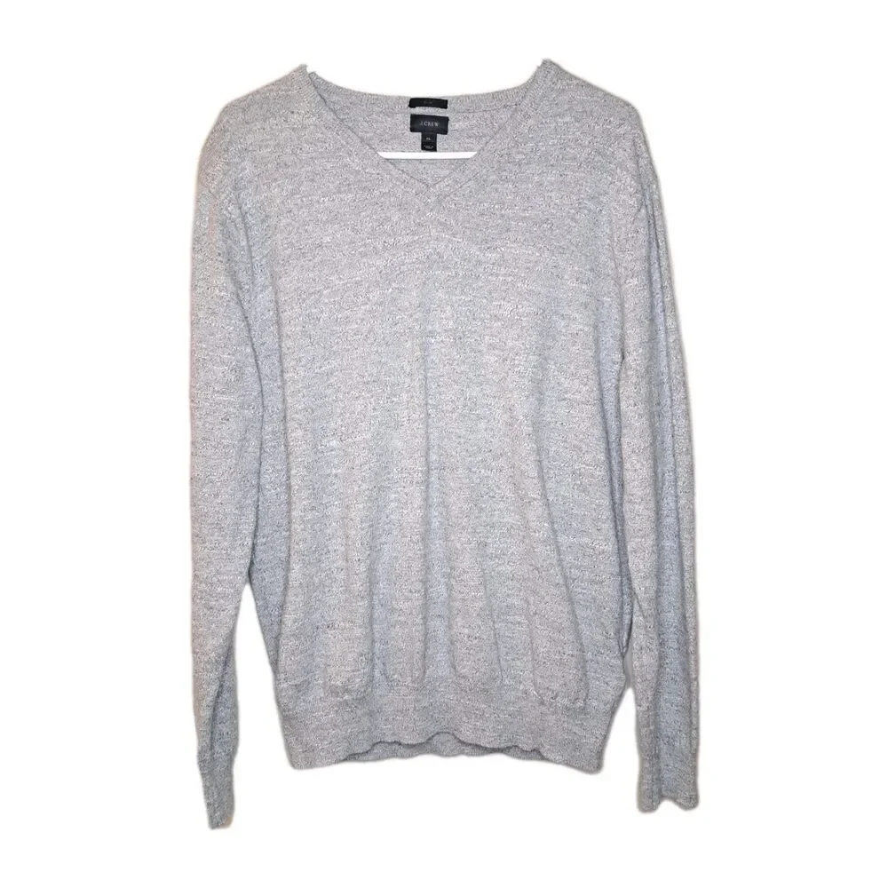 J Crew Mens 100% Cotton Pullover Sweater Gray Long Sleeve V Neck Size XL